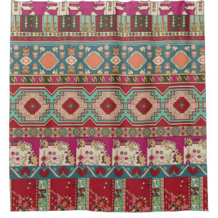 Damask Floral Geometric Colorful Patchwork Shower Curtain