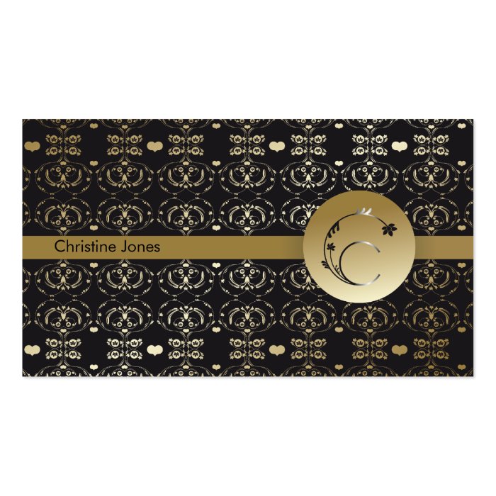 DAMASK FLORAL LETTER C MONOGRAM GOLD BUSINESS CARD