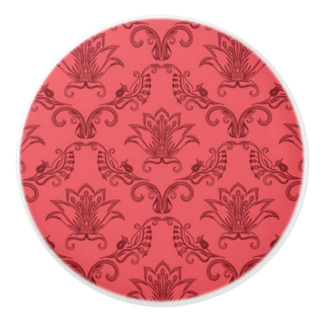 Damask floral pattern ceramic knob (Front)