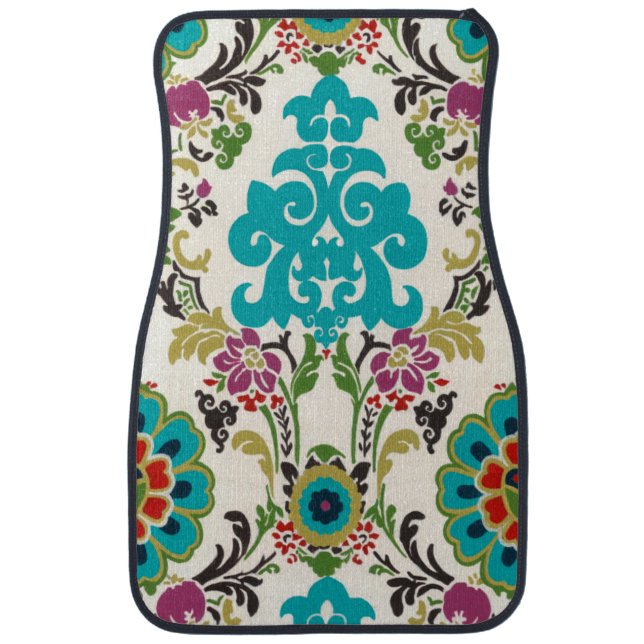 Damask Floral Patterns Plum Turquoise Car Mat (Front)