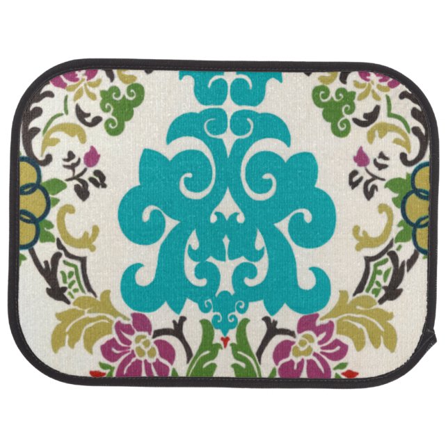 Damask Floral Patterns Plum Turquoise Car Mat (Rear)