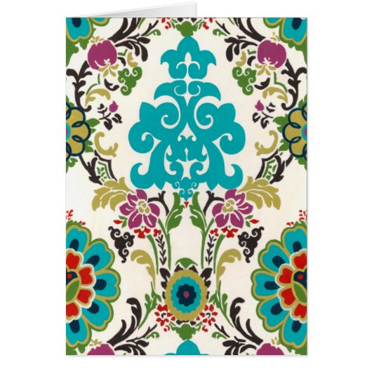 Damask Floral Patterns Plum Turquoise Cards (Front)