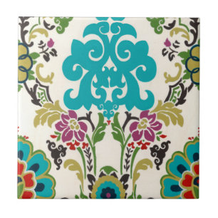 Damask Floral Patterns Plum Turquoise Ceramic Tile