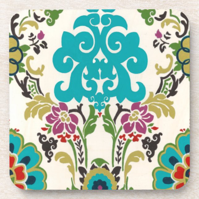 Damask Floral Patterns Plum Turquoise Coaster (Front)