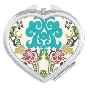 Damask Floral Patterns Plum Turquoise Compact Mirror