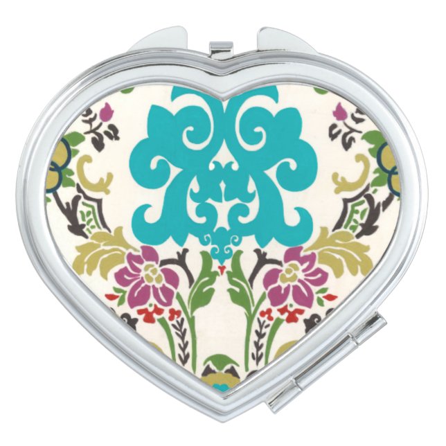 Damask Floral Patterns Plum Turquoise Compact Mirror (Front)