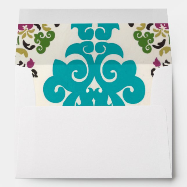 Damask Floral Patterns Plum Turquoise Envelope (Back (Bottom))