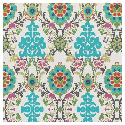 Damask Floral Patterns Plum Turquoise Fabric