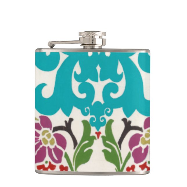 Damask Floral Patterns Plum Turquoise Flask (Front)