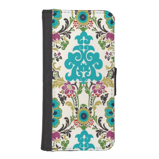 Damask Floral Patterns Plum Turquoise iPhone Wallet Case (Front)