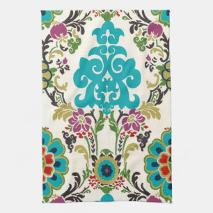 Damask Floral Patterns Plum Turquoise Kitchen Towel