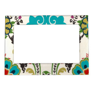 Damask Floral Patterns Plum Turquoise Magnetic Picture Frame