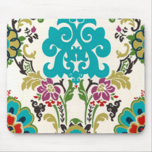 Damask Floral Patterns Plum Turquoise Mouse Pad