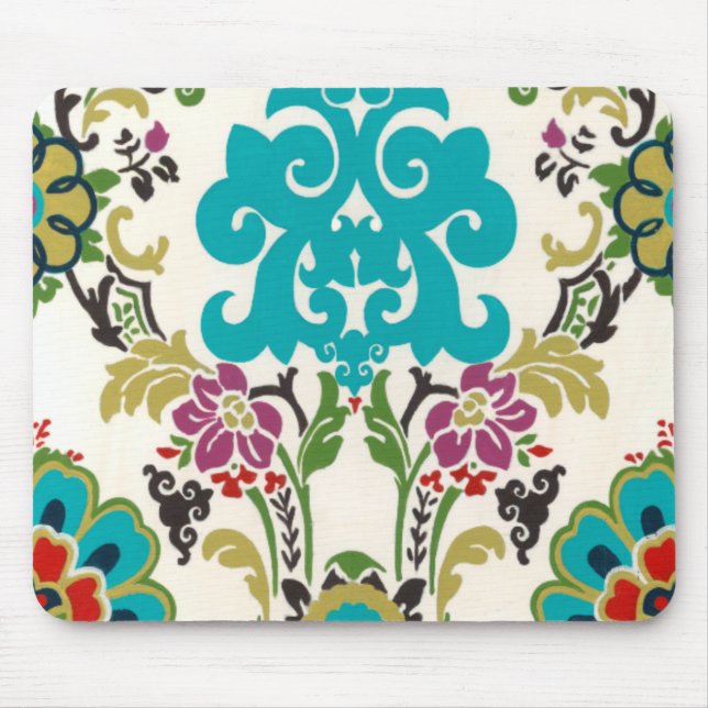 Damask Floral Patterns Plum Turquoise Mouse Pad (Front)