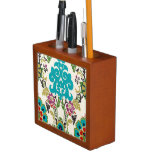 Damask Floral Patterns Plum Turquoise Pencil Holder