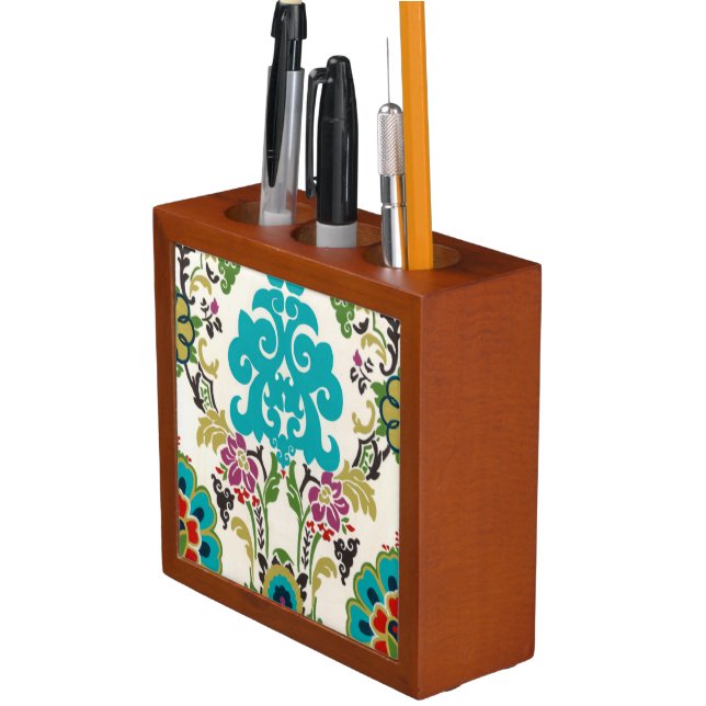 Damask Floral Patterns Plum Turquoise Pencil Holder (In Situ)