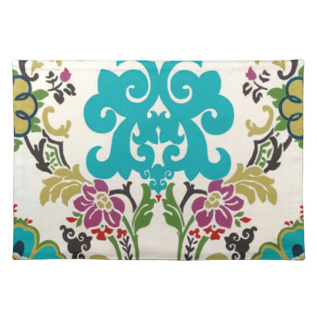 Damask Floral Patterns Plum Turquoise Placemat (Front)