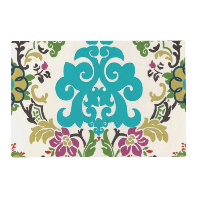 Damask Floral Patterns Plum Turquoise Placemat (Front)