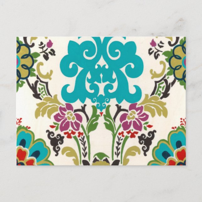 Damask Floral Patterns Plum Turquoise Postcard (Front)