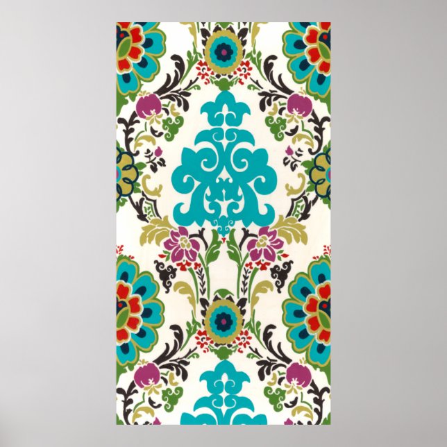 Damask Floral Patterns Plum Turquoise Poster (Front)