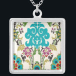 Damask Floral Patterns Plum Turquoise Silver Plated Necklace<br><div class="desc">Turquoise,  plum,  green and purple floral patterns meet on a white background to bring this June Erica Vess damask print to life. Works as a gift for yourself,  a friend,  or a family member.</div>