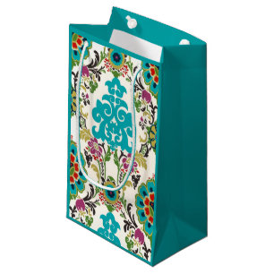 Damask Floral Patterns Plum Turquoise Small Gift Bag