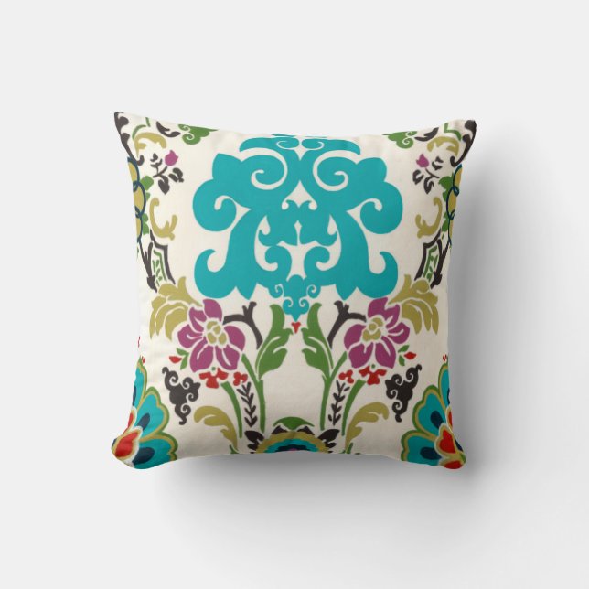 Damask Floral Patterns Plum Turquoise Throw Pillow (Front)