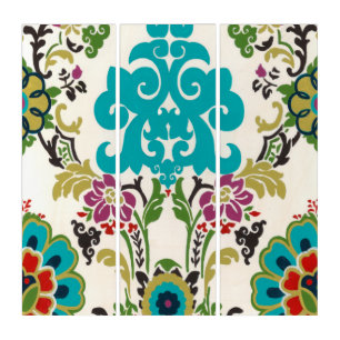 Damask Floral Patterns Plum Turquoise Triptych
