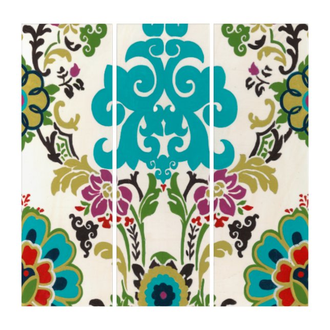 Damask Floral Patterns Plum Turquoise Triptych (Front)