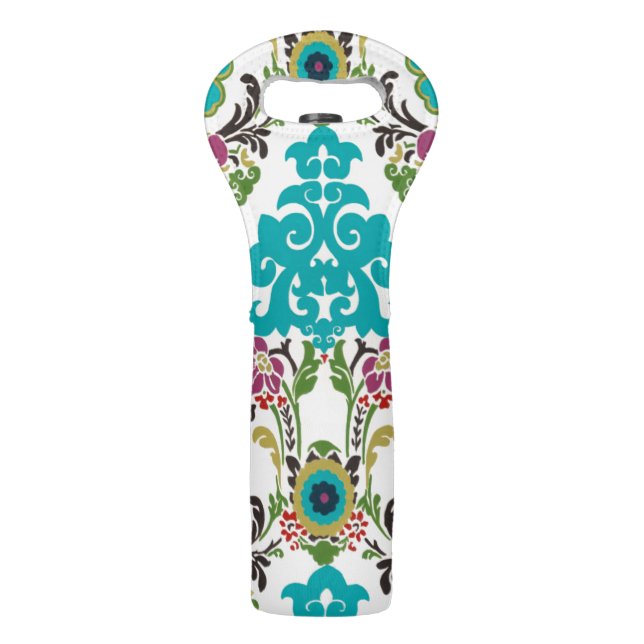 Damask Floral Patterns Plum Turquoise Wine Bag (Back)