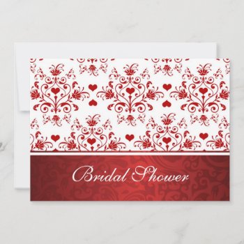 Damask Floral Red Hearts Bridal Shower Invitation by IrinaFraser at Zazzle