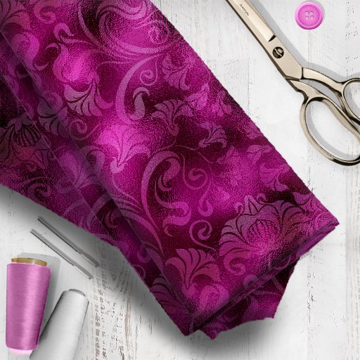Damask Floral Shimmer Magenta Rose ID461 Fabric