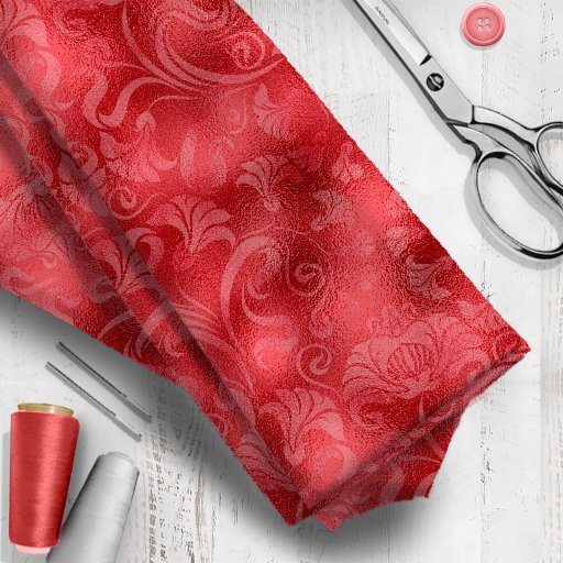 Damask Floral Shimmer Rose Red ID461 Fabric