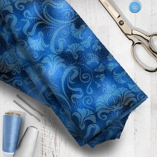 Damask Floral Shimmer Sapphire Blue ID461 Fabric