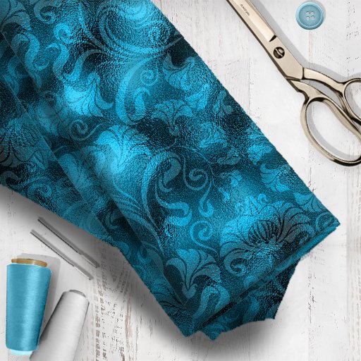 Damask Floral Shimmer Turquoise Blue ID461 Fabric