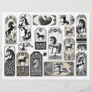 Damask Flourished Tags with Horses