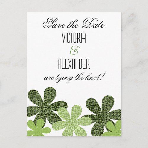 Damask Flowers Border Save the Date Postcard Green