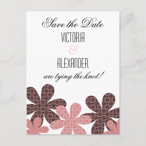 Damask Flowers Border Save the Date Postcard Pink Announcement Postcard