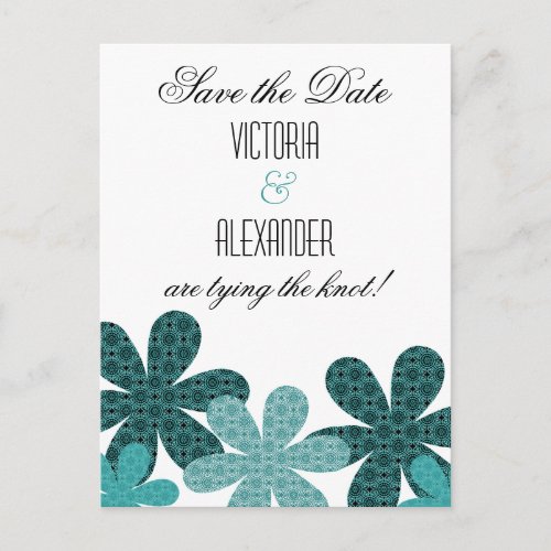 Damask Flowers Border Save the Date Postcard Teal Announcement Postcard