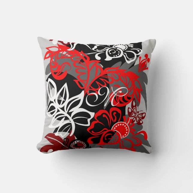 Damask flowers, butterflies & Monogram pillow (Front)