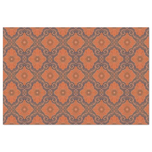 Damask Flowers Orange Brown Vintage Floral Pattern Tissue Paper