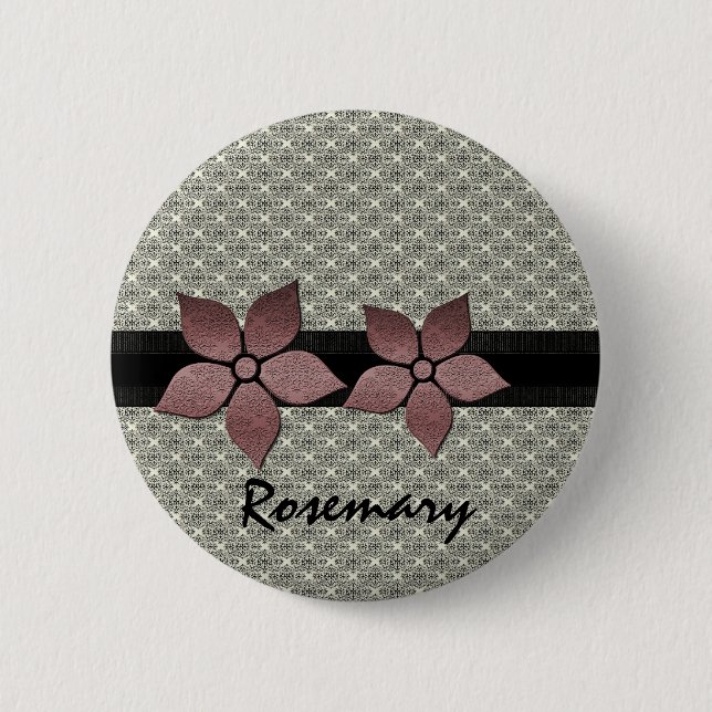 Damask Flowers Striped Border Button (Front)