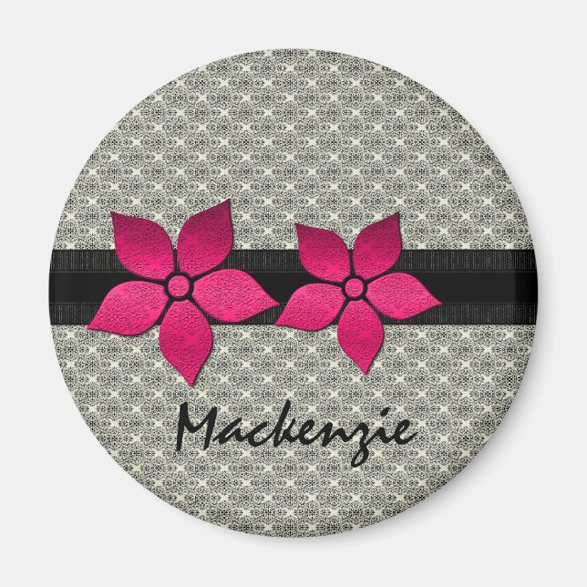 Damask Flowers Striped Border Magnet (Front)