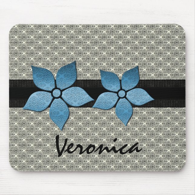 Damask Flowers Striped Border Mousepad (Front)