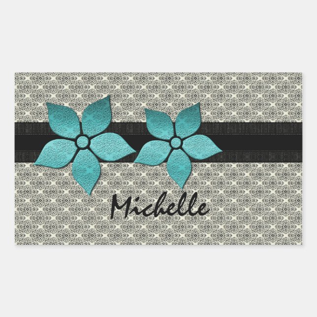 Damask Flowers Striped Border Stickers (Front)