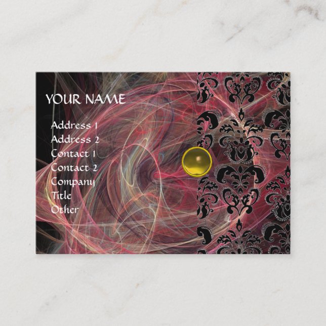 DAMASK FRACTAL MONOGRAM yellow pink Business Card (Front)