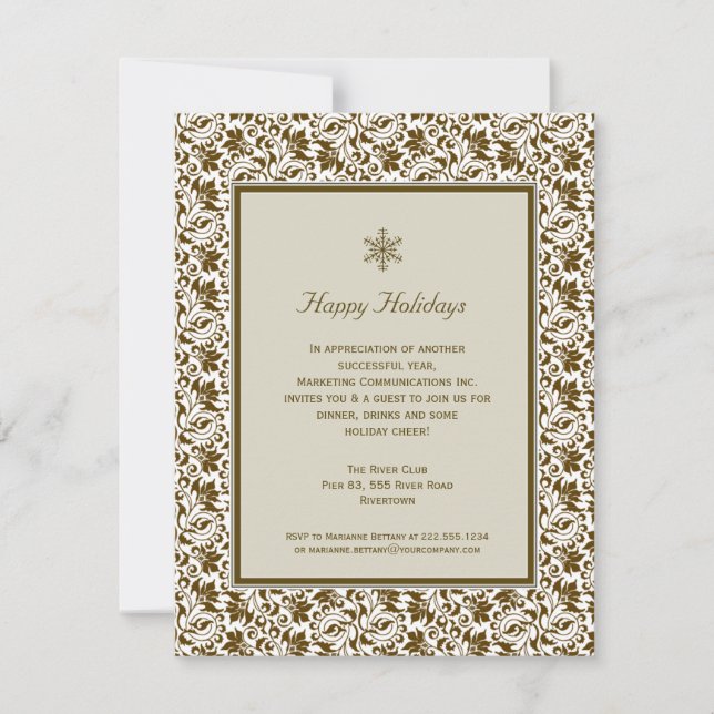 Damask Framed Holiday Party Invitation (Front)