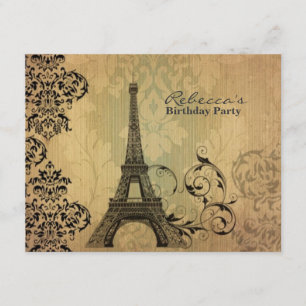 damask french Eiffel Tower Parisian birthday party Invitation
