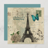 damask french Eiffel Tower Parisian birthday party Invitation (Front/Back)