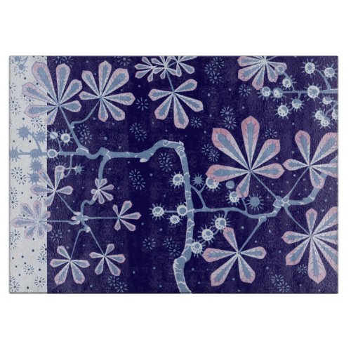 Damask Frost Flower Large Glass Cutting Board